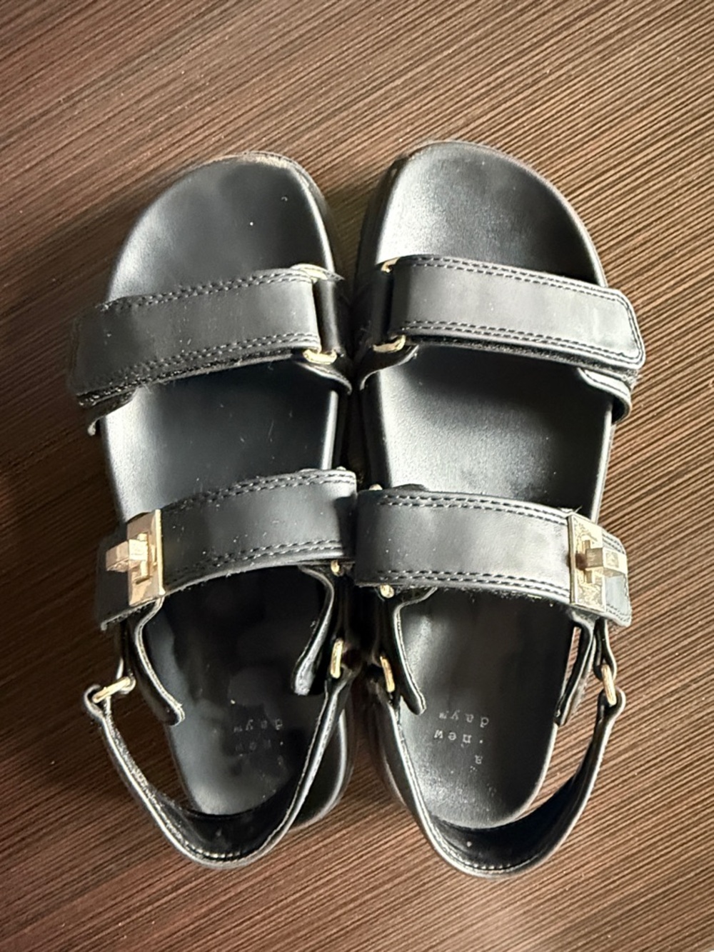 Black Strappy Sandals with Gold Buckle